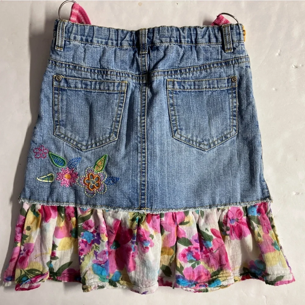 Girl’s Handcrafted Denim Shoulder Bag, Embroidered, Butterfly Lining, Faded Blue